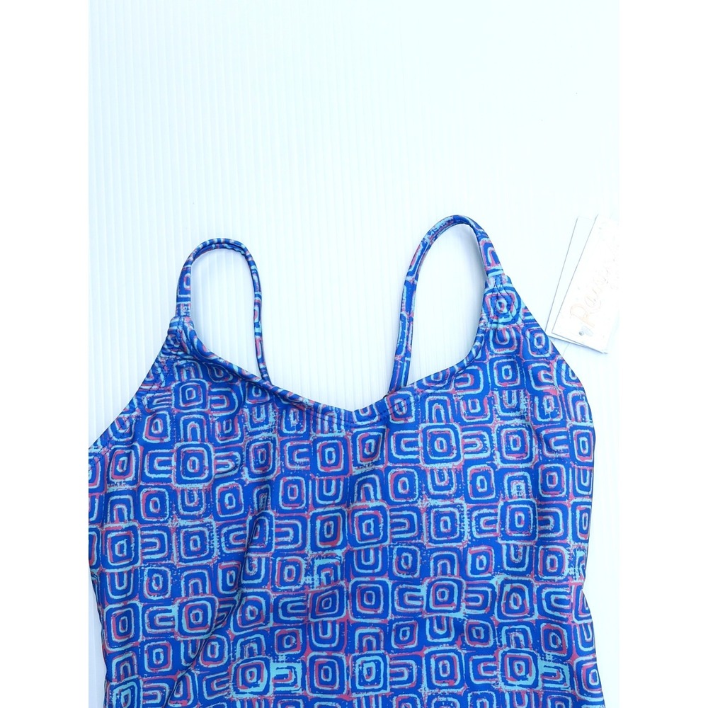 Raisins Girls Size 12 Norie One Piece Swimsuit Blue Geometric Caged Back - Picture 4 of 13